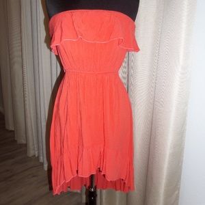 Strapless Dress Empire Waist Ruffle Orange SIZE M